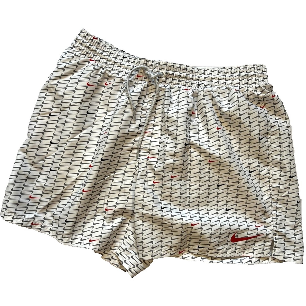Nike Swim Shorts Men L Mesh Lined Drawstring Swoosh Pattern Athletic Quick Dry